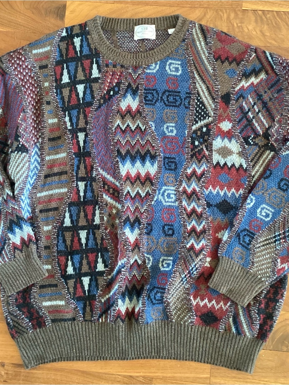 Vintage 90’s 3D Textured Pronto Uomo Multicolor Geometric Crewneck Sweater